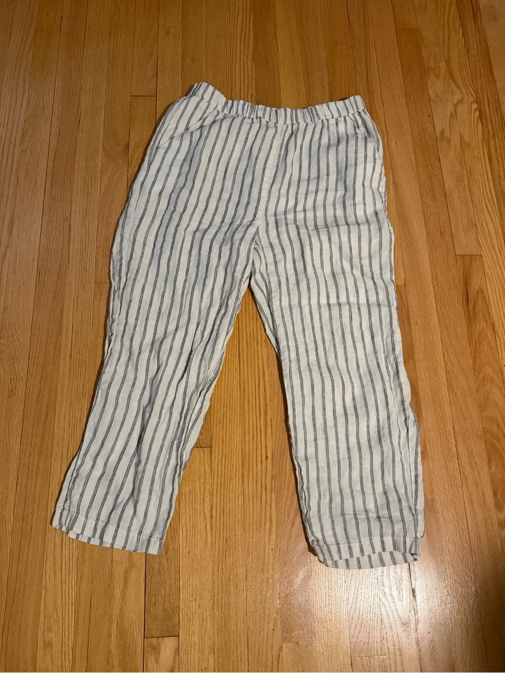 Quince White and Gray Striped Linen Pants